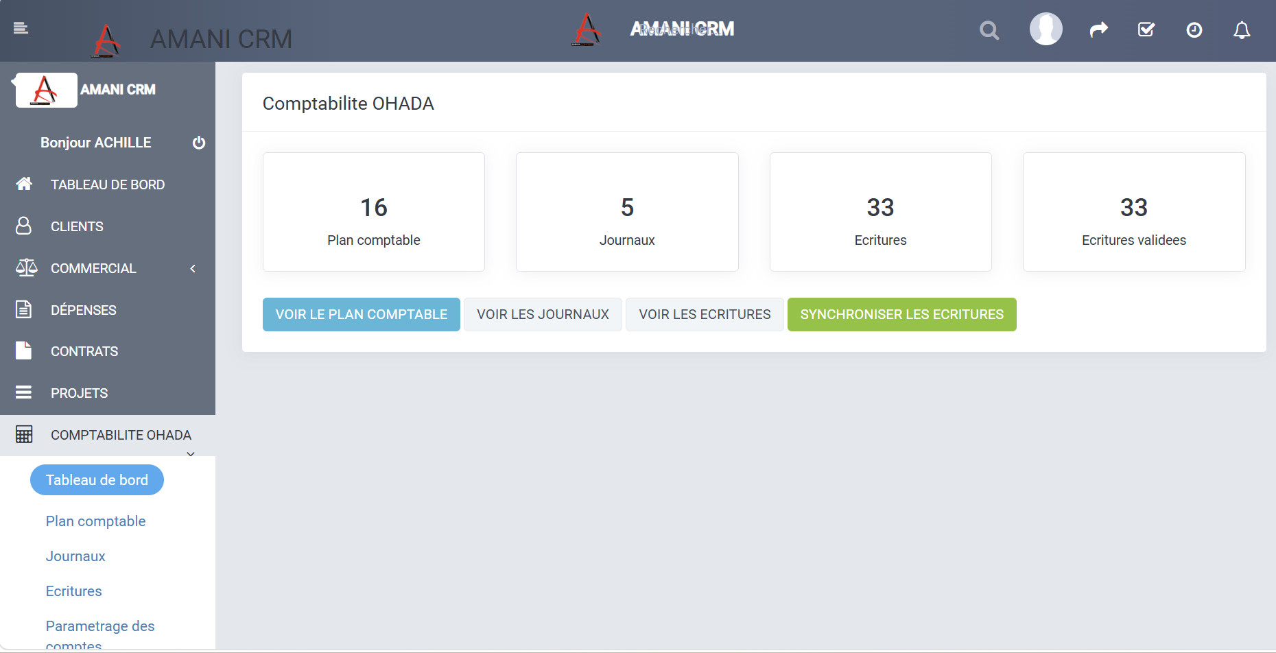 Comptabilité OHADA dans AMANI CRM